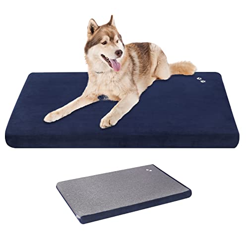 KROSER hundebett Grosse Hunde Hundematte 107x71CM, Wendbares Tierbett (Warm und kühl) Hundematte Waschbar Kuscheliges Hundebett Hundematratze für Kleine Hunde und Katzen bis zu 41Kg, Blau von KROSER