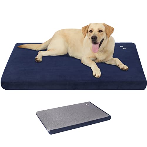 KROSER hundebett Grosse Hunde Hundematte 122x76CM, Wendbares Tierbett (Warm und kühl) Hundematte Waschbar Kuscheliges Hundebett Hundematratze für Kleine Hunde und Katzen bis zu 50Kg, Blau von KROSER