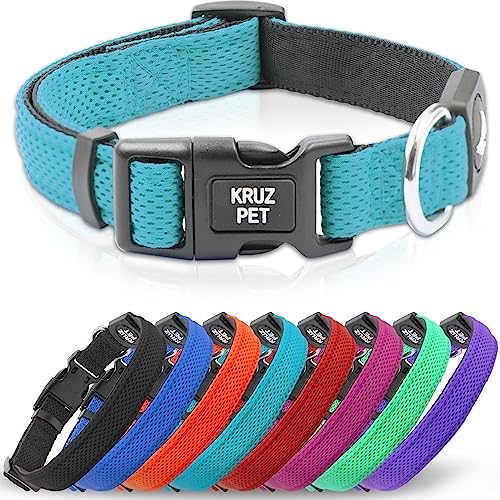 KRUZ PET KZA102-11S Mesh Hundehalsband für Kleine, Mittlere, Große Hunde, Verstellbares Halsband, Weich, Leicht, Atmungsaktiv, Comfort Fit - Türkis - Klein von KRUZ PET