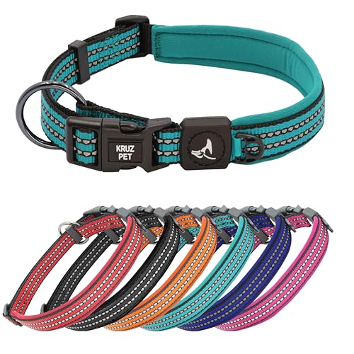 Keyoung Kruz PET Reflective Dog Collar for Small, Medium, Large Dogs, 100% Nylon Adjustable Pet Neck Collar, Heavy Duty O-Ring, Soft, Comfortable Neoprene Padding - Red - X-Large von KRUZ PET