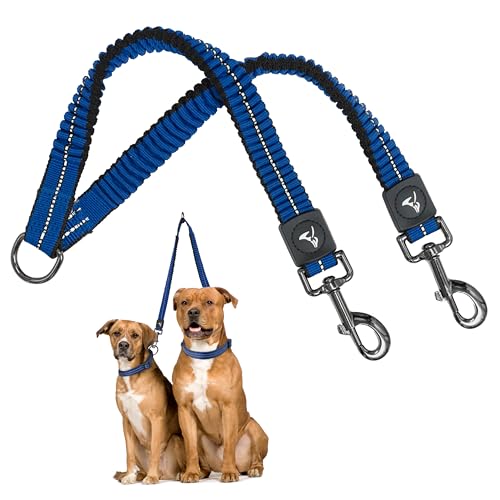 Kruz KZVX2-15S Doppel-Hunde-Kupplung, kein Verheddern, für Gassigehen und Training, Doppelverlängerung, bequem, stoßdämpfend, reflektierender Bungee-Kupplung für Zwei Hunde, Blau – 1,6 x 35,6 cm von KRUZ PET