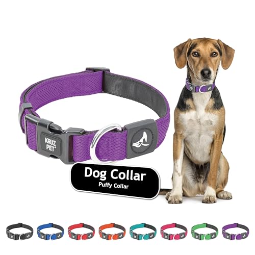 Kruz Original Strapazierfähiges verstellbares Hundehalsband - Ultra weiche Polsterung, lebenslange Haltbarkeit, bequemes Halsband für große, mittlere und kleine Hunderassen (Amethyst/X-Small) von KRUZ PET