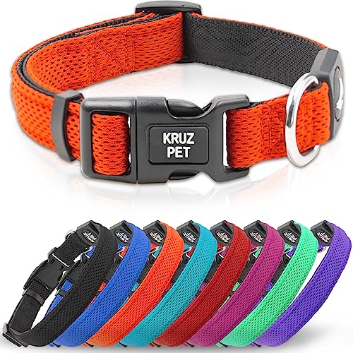 Kruz Original strapazierfähiges, verstellbares Hundehalsband – ultraweiche Polsterung, lebenslange Haltbarkeit, bequemes Halsband für große, mittelgroße und kleine Hunderassen (Orange/X-Small) von KRUZ PET