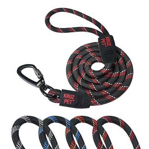 Kruz Reflektierende Hundeleine – KZROPE5048-03S – weicher Silikon-Griff – Klick-und-Schnappverschluss – Spazieren, Laufen, Training – strapazierfähiges, langlebiges Seil – Sicherheit, Kontrolle und Komfort – Rot – 1,9 cm x 1,2 m von KRUZ PET