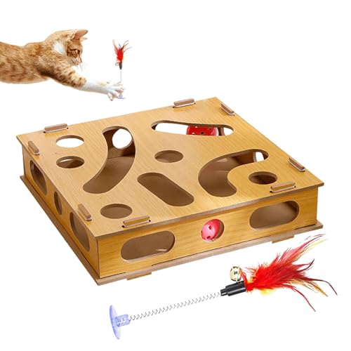 Katzen-Stimulationsspielzeug für Indoor-Katzen | Puzzle-Spielzeug Teaser Zauberstab - Kätzchenspielzeug Ballbahn, geistige körperliche Stimulationsspielbox, Katzenspielzeug mit 2 Glocken, interaktives von KSHSAA