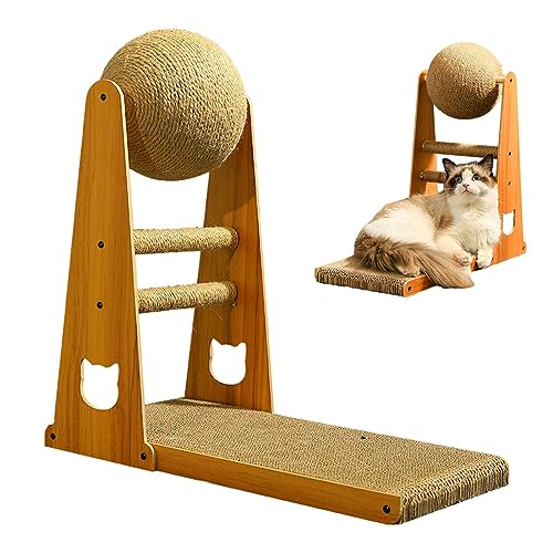 L Shape Cat Scratcher, Sisal Cat Scratching Board with Cat Scratcher Ball, Thickened Cat Scratching Post, Vertical Cat Scratcher, Detachable Cat Furniture for Cat Grinding Claws von KSHSAA