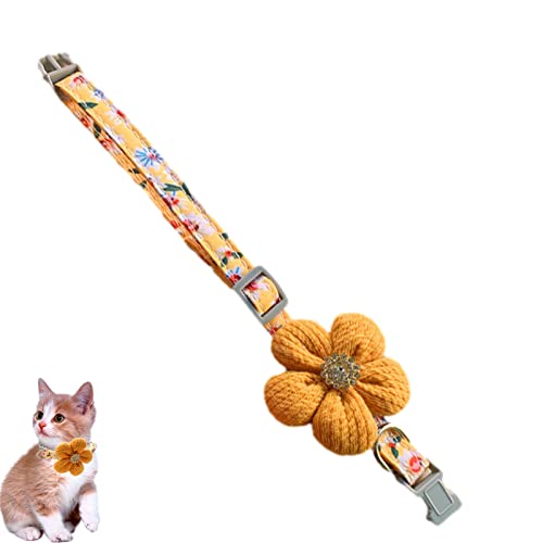 Hundehalsband aus gerolltem Leder, weich gepolstert, rund, Welpenhalsband, Sicherheitsverschluss, Katzenhalsband, für große kleine Katzen (Gelb) von KSIEE