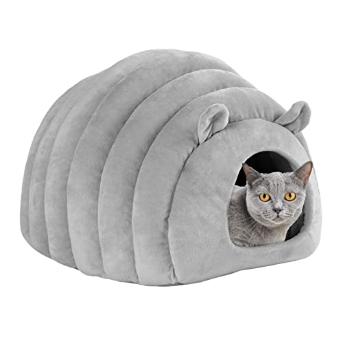 Katzenbetten für Indoor-Katzen, Katzenbett in Raupenform, Katzenhaus-Plüsch, weiches Haustierbett, waschbar, für Outdoor/Indoor-Katzen, Wildkatzen-Unterschlupf mit abnehmbarer weicher Matte (Grau) von KSIEE