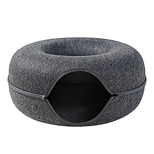 Katzentunnelbett, Katzentunnel für Indoor-Katzen, kratzfestes, abnehmbares, rundes Filz-Katzenrohr-Spielspielzeug mit Guckloch und waschbarem großem Donut-Katzenbett für kleine Haustiere, Kaninchen, von KSIEE