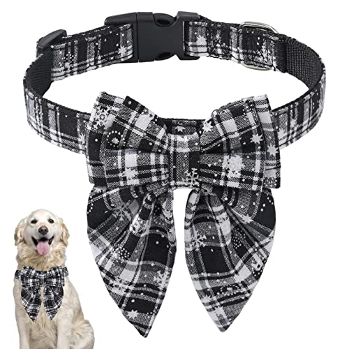 Weihnachts-Hundehalsband, klassisches kariertes Schneeflocken-Hundehalsband, weich, bequem, lustig, dehnbar, Kostümzubehör, für kleine, mittelgroße und große Hunde, Katzen (S, Schwarzweiß von KSIEE