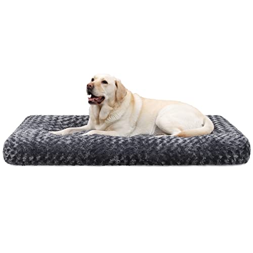 KSIIA Hundebett Grosse Hunde, Waschbar, XXL Hundekissen flauschig, Hundematte für große, mittelgroße Hunde, rutschfeste Unterseite, atmungsaktiv, Haustierbett Dunkelgrau 122x74cm von KSIIA