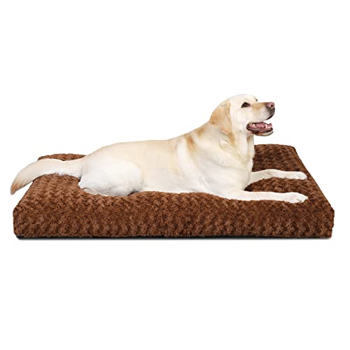 KSIIA Hundebett Grosse Hunde Waschbar, XL Hundekissen flauschig, Hundematte für große mittelgroße Hunde, rutschfeste Unterseite, Hundekorb Hundematratz Haustierbett Braun 105x70cm von KSIIA