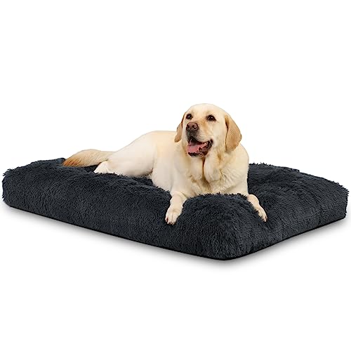 KSIIA Hundebett Grosse Hunde Waschbar, Plüsch Hundekissen flauschig, 105x70cm, rutschfeste Unterseite, Hundematte für große, mittelgroße Hunde, Hundekorb Hundematratze Haustierbett Schattengrau von KSIIA