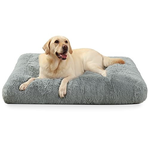 KSIIA Hundebett Grosse Hunde Waschbar, Plüsch Hundekissen flauschig, 90x60cm, rutschfeste Unterseite, Hundematte für große, mittelgroße Hunde, Hundekorb Hundematratze Haustierbett Grau von KSIIA