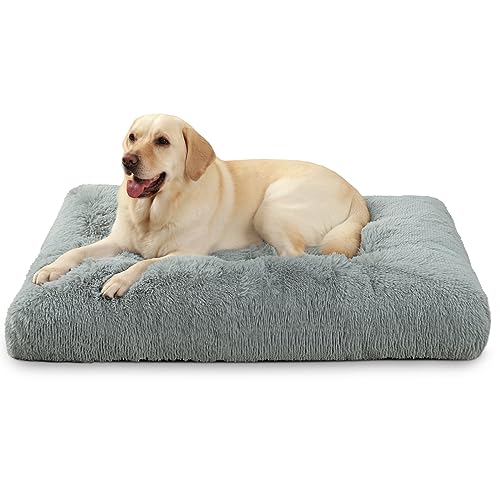 KSIIA Hundebett Grosse Hunde Waschbar, XXL Plüsch Hundekissen flauschig, 122x74cm, rutschfeste Unterseite, Hundematte für große, mittelgroße Hunde, Hundekorb Hundematratze Haustierbett Grau von KSIIA