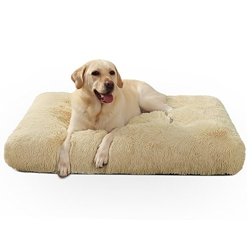 KSIIA Hundebett Grosse Hunde Waschbar, XXL Plüsch Hundekissen flauschig, 122x74cm, rutschfeste Unterseite, Hundematte für große, mittelgroße Hunde, Hundekorb Hundematratze Haustierbett Khaki von KSIIA