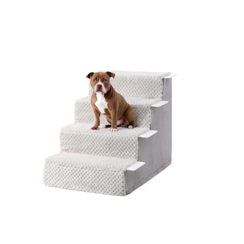 KSIIA Hundetreppe für Kleine Hunde 44cm Hoch, Haustiertreppe mit Abnehmbarem Waschbarem Bezug, Katzentreppe für Alte Katzen Hunde, Rutschfestem Hunderampe Hundetreppe für Bett Sofa, Grau von KSIIA