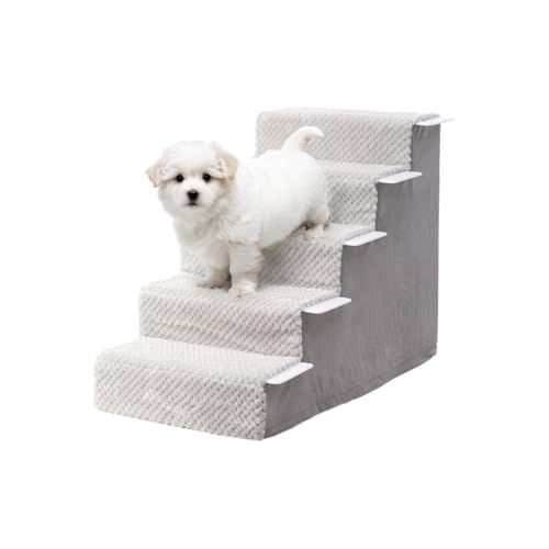 KSIIA Hundetreppe für Kleine Hunde 55cm Hoch, Haustiertreppe mit Abnehmbarem Waschbarem Bezug, Katzentreppe für Alte Katzen Hunde, Rutschfestem Hunderampe Hundetreppe für Bett Sofa, Grau von KSIIA