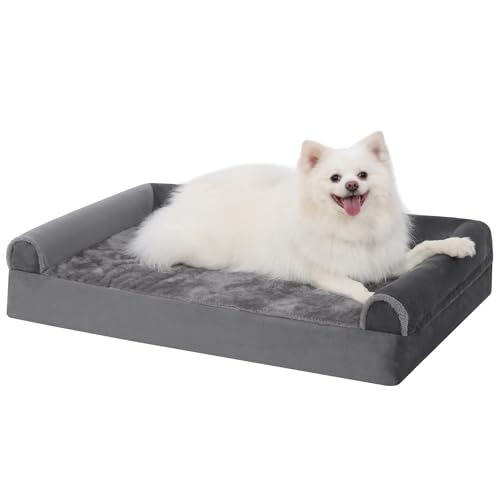 KSIIA Orthopädisches Hundebett Kleine Hunde 75x47x16cm Hundesofa Bezug abnehmbar waschbar, Hundekorb mit DREI erhöhte Ränder, Hundecouch rutschfeste Unterseite, Grau von KSIIA