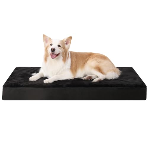 KSIIA Orthopädisches Hundebett für Große Mittelgroße Hunde, Waschbar Hundekissen Flauschig Hundematte Hundematratze mit Abnehmbarer Deckel in Schwarz 90x55x7cm von KSIIA