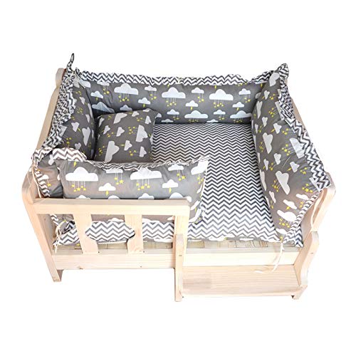 Erhöhtes Hundebett aus Holz mit waschbarer Matte und Kissen, wärmeres Haustier-Lounge-Sofa für Kätzchen und Welpen, feuchtigkeitsbeständig, verbesserter Schlaf (Größe: M (68 x 48 x 43 cm)) Vision von KSTUFF