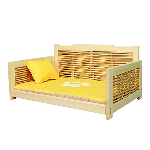 Hundebett aus Rattangeflecht – für große/mittlere/kleine Haustiere, erhöhtes Lounge-Sofa mit Schwammmatte, 5 cm Bodenfreiheit, verbesserter Schlaf (Farbe: Gelb, Größe: L (70 x 44 x 30 cm)) vision von KSTUFF