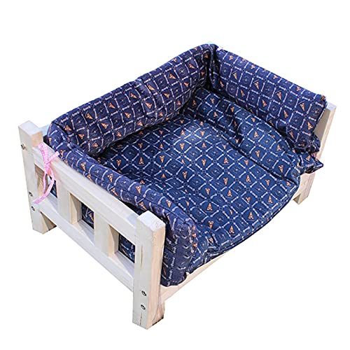 KSTUFF Haustierbett für Sofaseite/Nachttisch, erhöhtes Hundebett-Lounge-Sofa aus Holz mit Blauer waschbarer Matratze, 47 cm bis 110 cm lang optional (Größe: L (79 x 51 x 41,5 cm)) Vision von KSTUFF