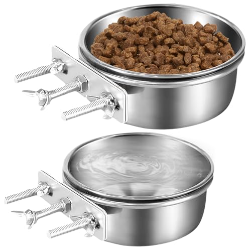 2 Pcs Wassernapf für Hundekäfig 3 Schrauben Absolut Stabil Abnehmbar Durchmesser 12/14/16/18 cm Hundenapf zum Aufhängen Spülmaschinenfest Edelstahl Futternäpfe für Hunde (L) von KTCINA