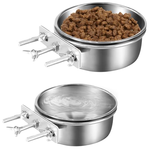 2 Pcs Wassernapf für Hundekäfig 3 Schrauben Absolut Stabil Abnehmbar Durchmesser 12/14/16/18 cm Hundenapf zum Aufhängen Spülmaschinenfest Edelstahl Futternäpfe für Hunde (S-) von KTCINA