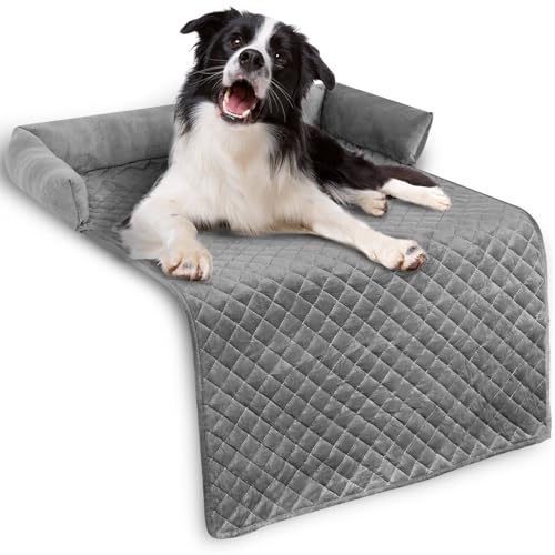 Hundekissen Sofaschutz 75 * 120 cm mit Kissen rutschfest Rückseite Hundebett Sofaschutz Wasserdicht Ultra Weich Bequem Hundedecke Sofa Hundebett Couch für Sofaschutz (Grau1) von KTCINA