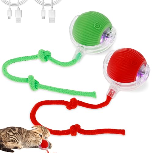 Interaktives Katzenspielzeug Katzenball mit USB-Kabel ⌀7cm 4 Spaßmodi Ultra Robuste Kaubeständige Interaktives Ball Spielzeug für Katzen Automatisch Rollender Ball für Katzen Hund (Stil1) von KTCINA