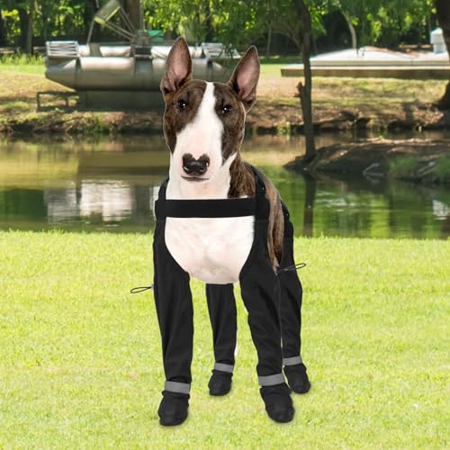 KTCINA Hundeschuhe Pfotenschutz Outdoor Einteiliges Ultra rutschfest Hundestiefel mit Hosenträgern Wasserdicht Verstellbare reflektierende Hundestiefel-Leggings Suspender Dog Bootse für Hunde (L) von KTCINA