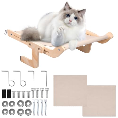 Katzen Hängematte für Fenster 44,5 * 36 * 16 cm bis 10 kg Hängematte Katze Ultra Stabil Langlebig Katzenbett für Fensterbank Katzenhängematte Heizung für Fensterbettseiten Bodenheizer (grau, 1) von KTCINA