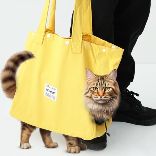 Tragetasche für 36 * 17cm für 10-15 Pfund Tragetasche Katze Leinwand mit 4 Löcher Haustier Tasche Sonnig Erfrischend Transporttasche für Katzen Hunde zum Spazier Wandern Reisen Outdo (Gelb) von KTCINA