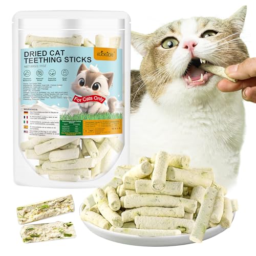 Katzengras Snacks, 60g Gefriergetrocknet Snacks für Katzen, Katzengras-Beißstäbchen fertig gewachsen für die Zahnpflege, Katzengrasstäbchen Haarknäuel Entfernen von KUCKUCKI