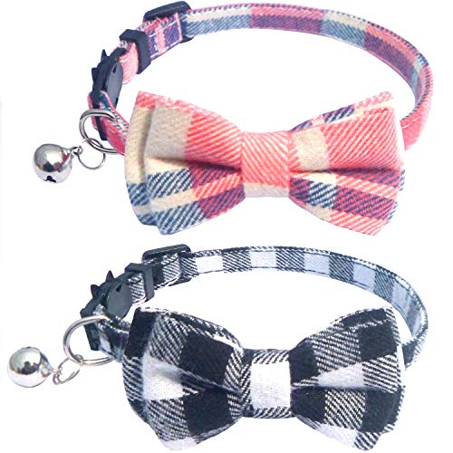 KUDES 2 Pack/Set Cat Collar Breakaway with Cute Bow Tie and Bell for Kitty and Some Puppies, Adjustable from 7.8-10.5 Inch von KUDES