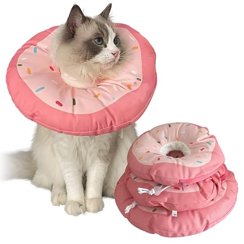 KUDES Katze und kleine Hunde Kegel wasserdicht, [Einzigartiges Design] Niedliches Donut-Katzen-E-Halsband mit abnehmbarem, waschbarem Bezug, verstellbarer Halskegel nach Operationen, von KUDES