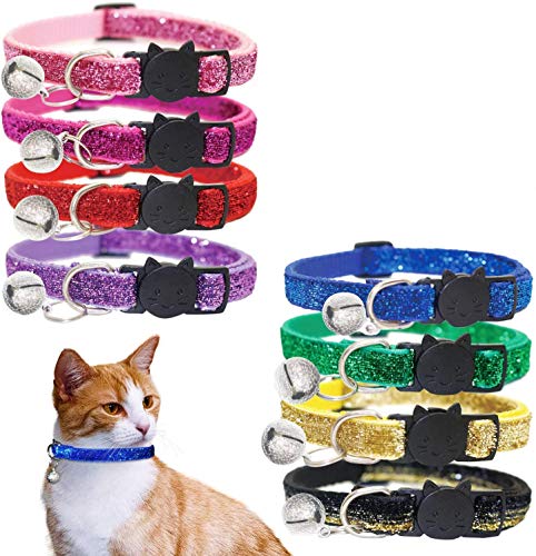 KUDES Katzenhalsbänder mit Glöckchen, Katzen Sachen für Kätzchen, Welpen, Kaninchen und andere kleine Haustiere, verstellbar von 19-32 cm, 8 Stück, One Size（7.5-12.5inch）, Mehrfarbig von KUDES