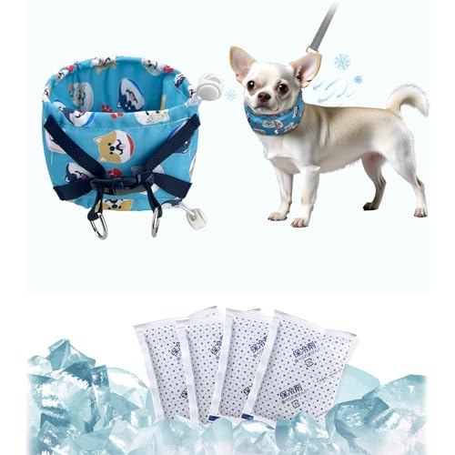 KUDES Kühlhalsband für Hunde, Geschirr mit recycelbaren Kühlakkus, verstellbares Eis-Chill-Out-Halstuch, Halskühler für kleine, mittelgroße und große Hunde, Sommer (S (für kleine Hunde), blaue Hunde) von KUDES