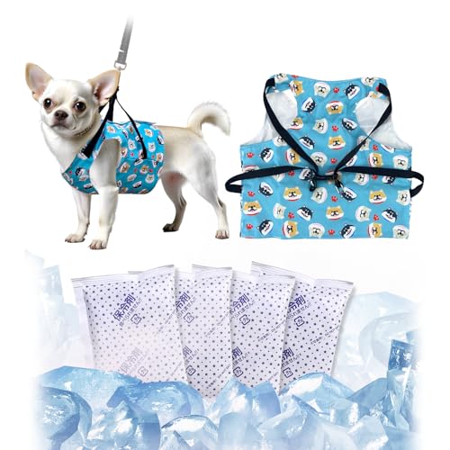 KUDES Kühlweste für Hunde mit recycelbaren Kühlakkus, verstellbares Eis-Chill-Out-Hundegeschirr, Jacke mit D-Ring für kleine, mittelgroße und große Hunde, Spaziergänge drinnen und draußen, Sommer von KUDES