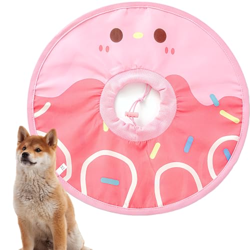 Wasserdichter Katzenkegel, leichtes Katzenkegel-E-Halsband mit geräuscharmem Verschluss, Donut-Katzen-Genesungshalsband, Lecken und Kratzen, freies Kegel-Haustier-OP-Halsband (rosa Donut, M (zwischen von KUDES