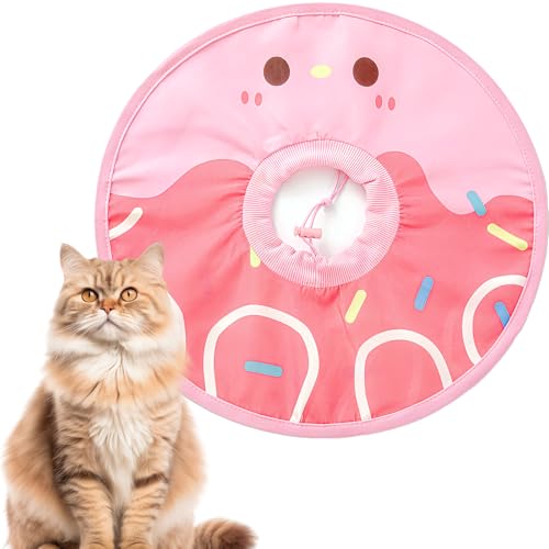 Wasserdichter Katzenkegel, leichtes Katzenkegel-E-Halsband mit geräuscharmem Verschluss, Donut-Katzen-Genesungshalsband, Lecken und Kratzen, freies Kegel-Haustier-OP-Halsband (rosa Donut, S (zwischen von KUDES