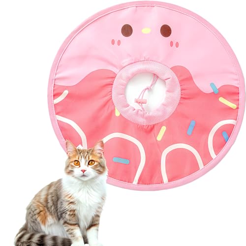 Wasserdichter Katzenkegel, leichtes Katzenkegel-E-Halsband mit geräuscharmen Verschlüssen, Donut-Katzen-Genesungshalsband, Lecken und Kratzen, freies Kegel-Haustier-OP-Halsband (rosa Donut, XS von KUDES