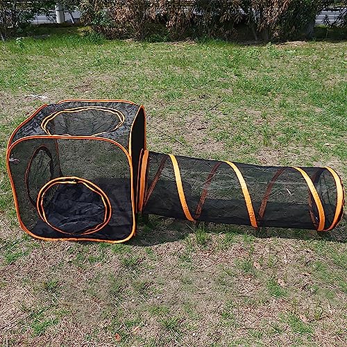 2-in-1-Katzentunnel, Katzenzelt mit Tunnel, Katzengehege im Freien, faltbares Haustier-Spieltunnelspielzeug, tragbares Pop-up-Mesh-Hundezelt, für Welpen, Kätzchen, Kaninchen, Meerschweinchen von KUENCE