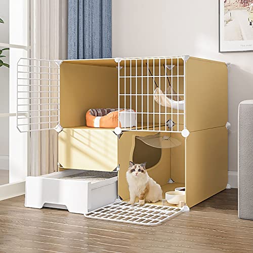 Katzenkäfig Katzenkäfig Katzenkäfig Indoor-Haustier-Laufstall mit Katzentoilette DIY Katzengehege für Kleintiere Abnehmbares Katzenhaus Kätzchenkiste, Übungsort Ideal für 1-3 Katzen (Größe: von KUENCE