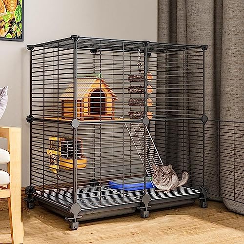 Kleintier-Laufgitter, Chinchilla-Käfig, Katzen-Frettchen-Käfig, tragbar, rollend, für Chinchilla, Kätzchen, Eichhörnchen, Kaninchen, Meerschweinchen, abnehmbares Drahtgeflecht (Größe: 75 x 3 von KUENCE