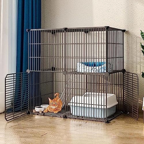 Kleintier-Laufgitter, Katzenkäfig, Katzenkäfige für Hauskatzen, Katzenhütte, Außenlaufstall für Katzen, DIY-Frettchen-Laufgitter für drinnen, Metalldraht (Größe: 75 x 75 x 73 cm, Farbe: B) von KUENCE