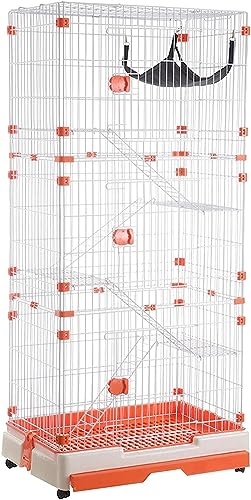 Kleintier-Laufgitter, Katzenkäfig – Katzenkäfig im Freien, Katzenkäfig, Laufstall, Innen-Katzenkäfige, Gehege auf Rädern, 3-stöckige Katzenwohnung, 73 x 53 x 161 cm (Farbe: Standard) von KUENCE