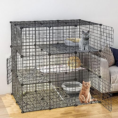 Kleintier-Laufgitter, Katzenkäfige für den Innenbereich, Katzengehege – DIY-Haustier-Laufstall, Haustierkäfige für Katzen, Metallgehege mit Tür für kleine Haustiere, Kaninchen, Igel (Farbe: von KUENCE