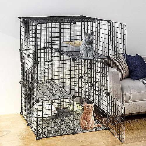 Kleintier-Laufgitter, Katzenkäfige für den Innenbereich, Katzengehege – DIY-Haustier-Laufstall, Haustierkäfige für Katzen, Metallgehege mit Tür für kleine Haustiere, Kaninchen, Igel (Farbe: von KUENCE